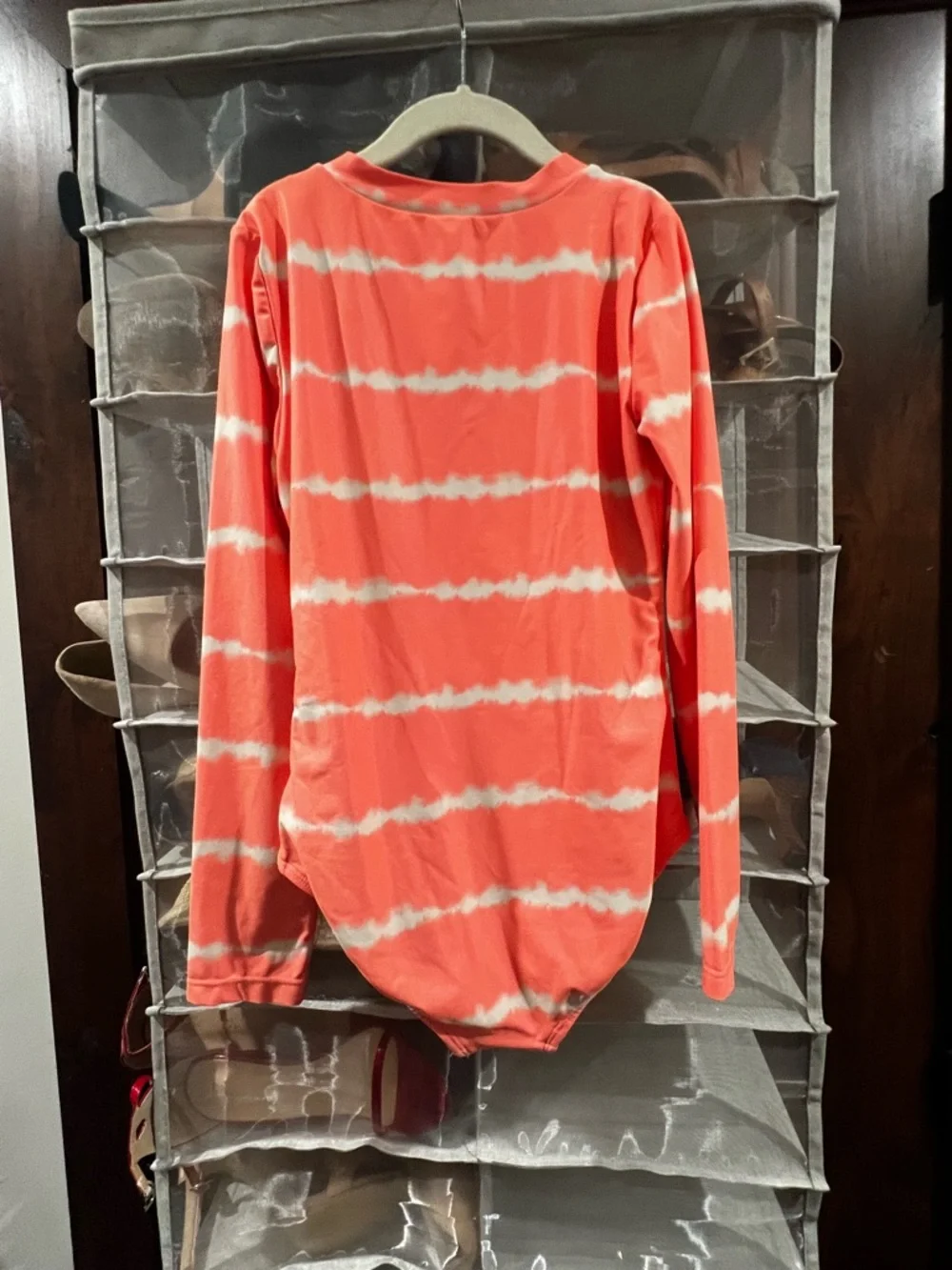 Girls GAP Coral Tie Dye Stripe Long Sleeve Zip Front Rashguard Swimsuit 12